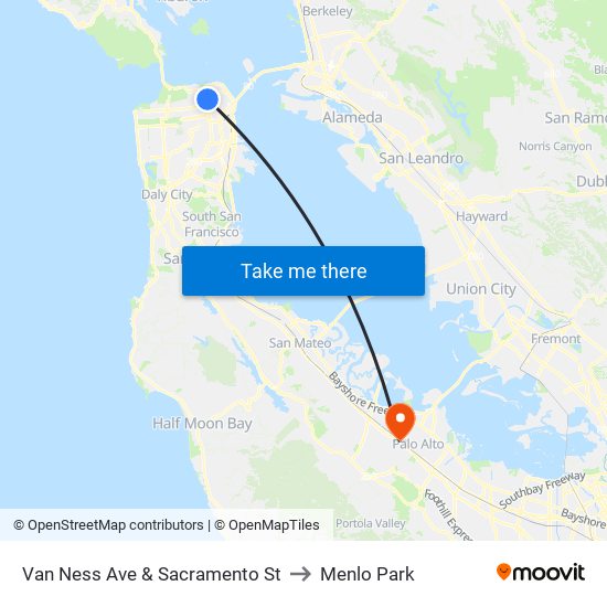 Van Ness Ave & Sacramento St to Menlo Park map