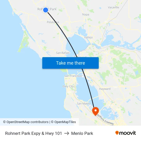 Rohnert Park Expy & Hwy 101 to Menlo Park map