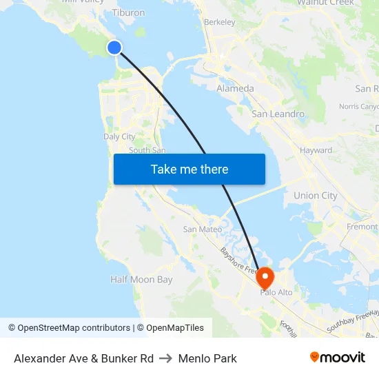 Alexander Ave & Bunker Rd to Menlo Park map