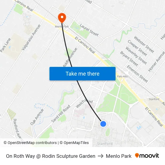 On Roth Way @ Rodin Sculpture Garden to Menlo Park map