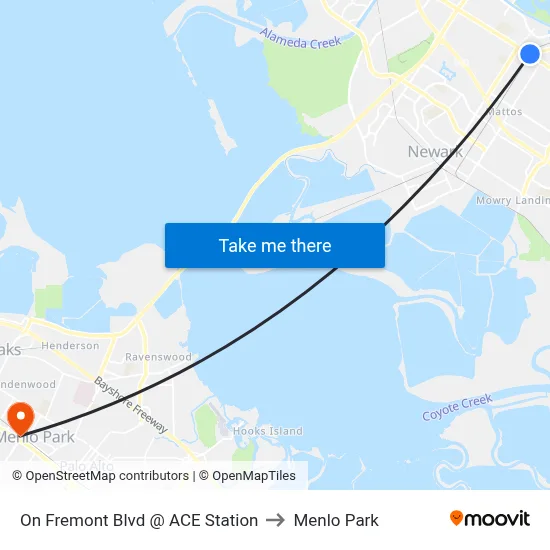 On Fremont Blvd @ ACE Station to Menlo Park map