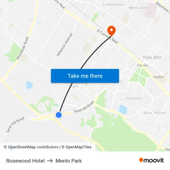Rosewood Hotel to Menlo Park map
