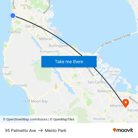 95 Palmetto Ave to Menlo Park map