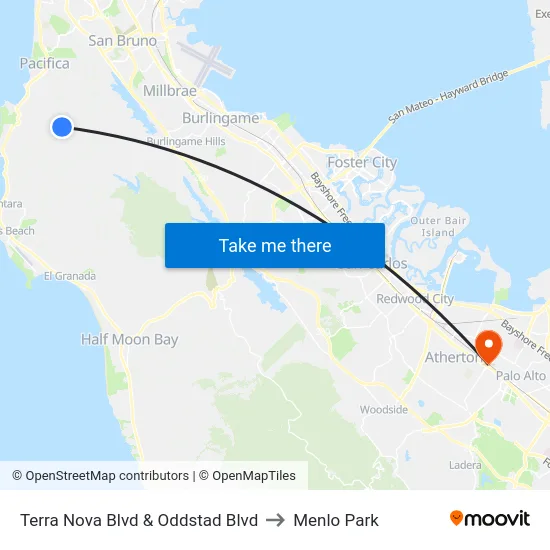 Terra Nova Blvd & Oddstad Blvd to Menlo Park map
