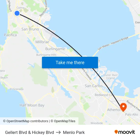 Gellert Blvd & Hickey Blvd to Menlo Park map