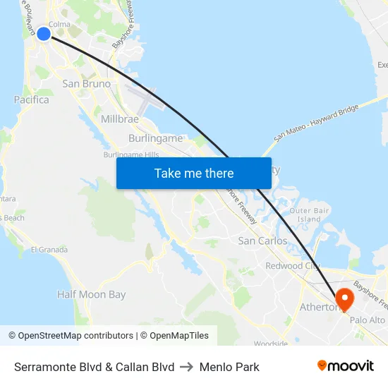 Serramonte Blvd & Callan Blvd to Menlo Park map