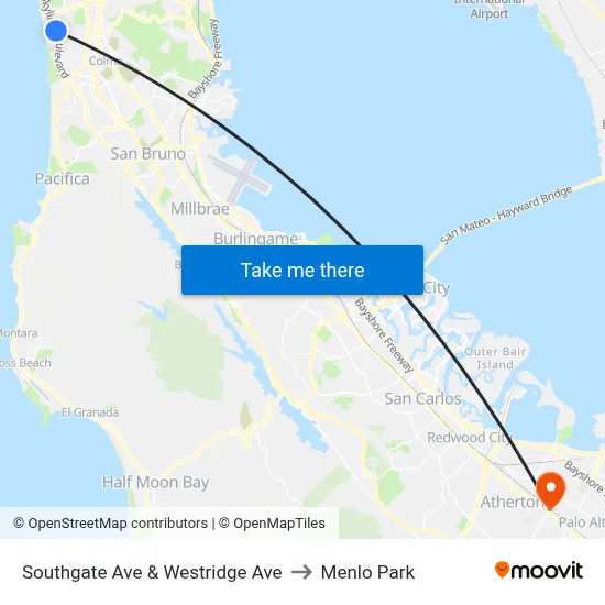 Southgate Ave & Westridge Ave to Menlo Park map