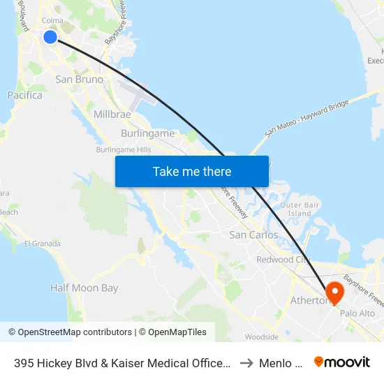 395 Hickey Blvd & Kaiser Medical Offices Driveway to Menlo Park map