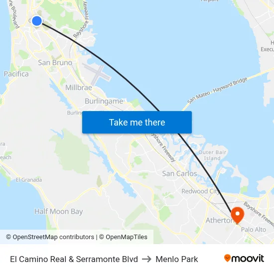 El Camino Real & Serramonte Blvd to Menlo Park map