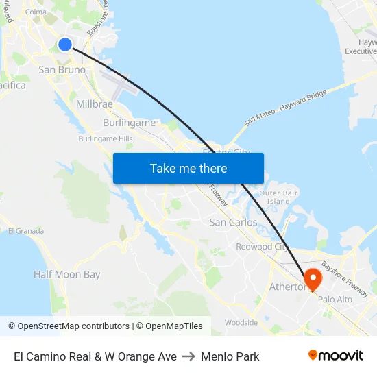 El Camino Real & W Orange Ave to Menlo Park map