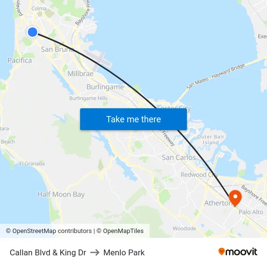 Callan Blvd & King Dr to Menlo Park map
