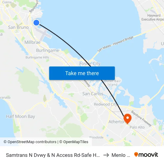 Samtrans N Dvwy & N Access Rd-Safe Harbor Shelter to Menlo Park map