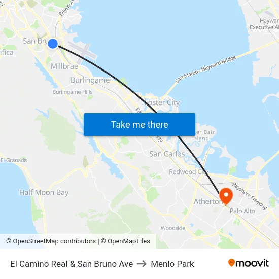El Camino Real & San Bruno Ave to Menlo Park map
