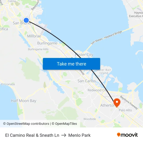El Camino Real & Sneath Ln to Menlo Park map