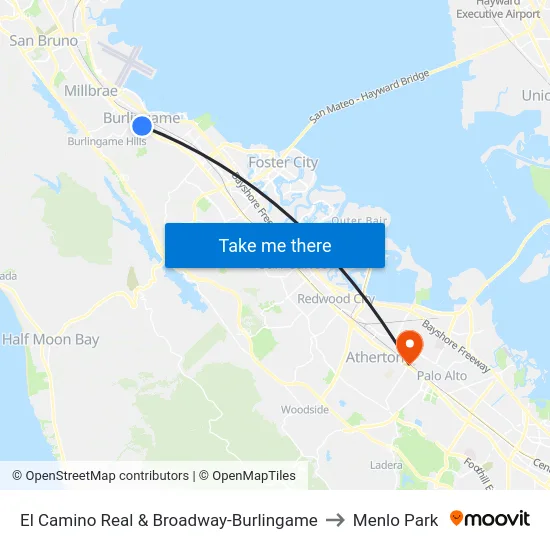 El Camino Real & Broadway-Burlingame to Menlo Park map