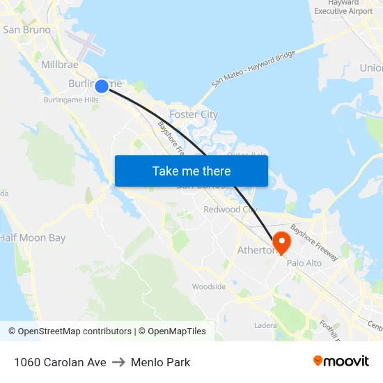 1060 Carolan Ave to Menlo Park map