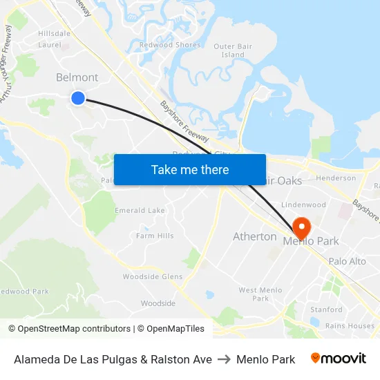 Alameda De Las Pulgas & Ralston Ave to Menlo Park map