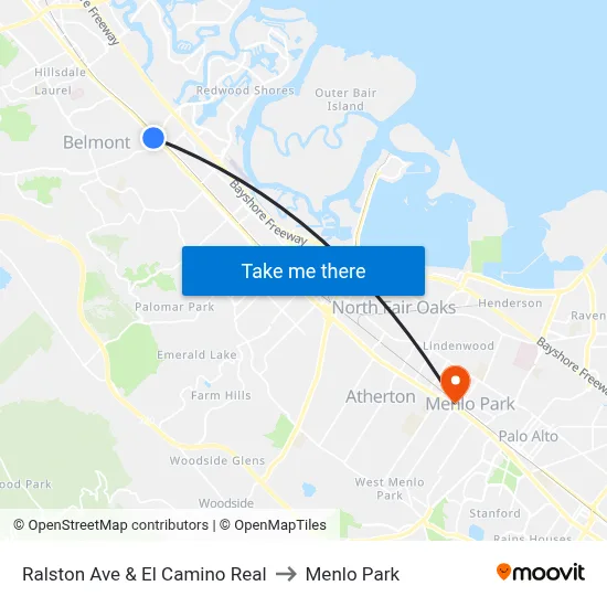 Ralston Ave & El Camino Real to Menlo Park map