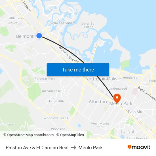 Ralston Ave & El Camino Real to Menlo Park map