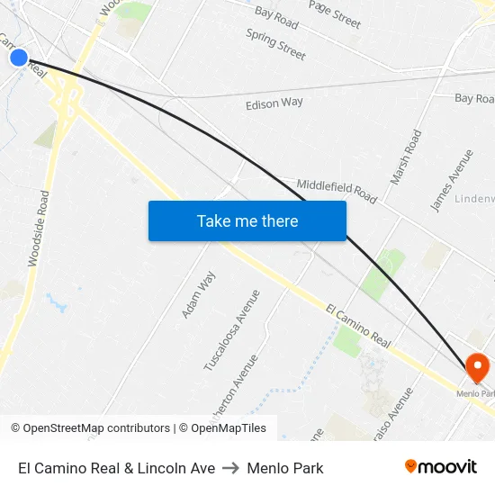 El Camino Real & Lincoln Ave to Menlo Park map
