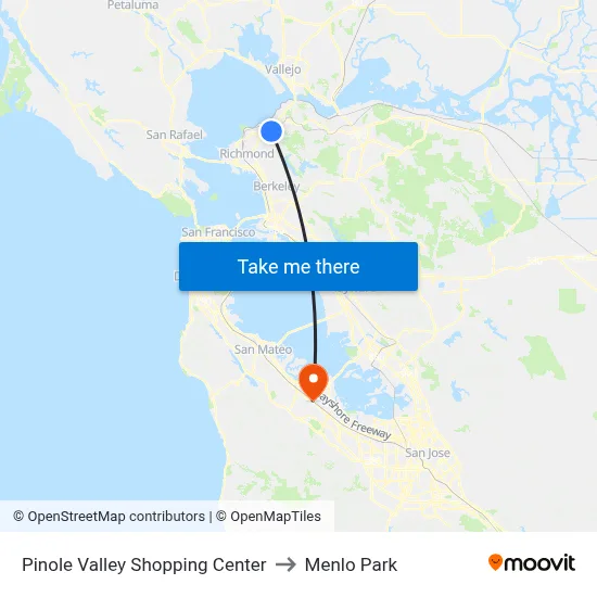 Pinole Valley Shopping Center to Menlo Park map