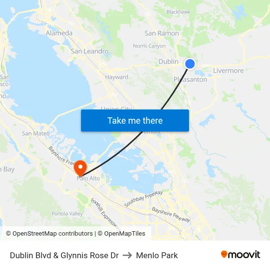 Dublin Blvd & Glynnis Rose Dr to Menlo Park map