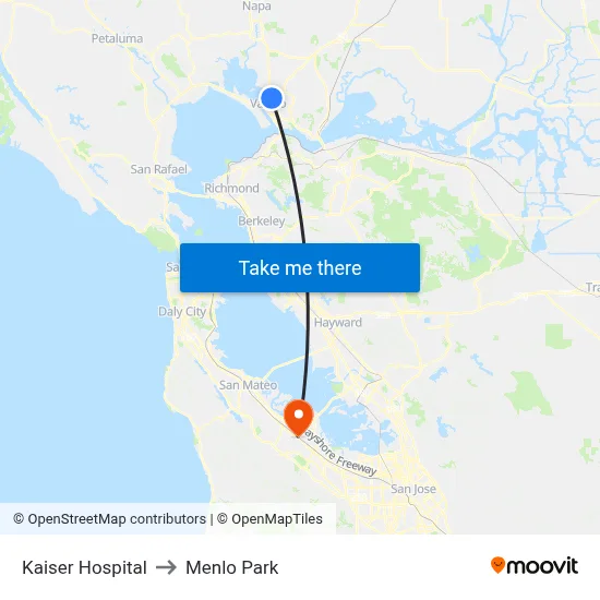 Kaiser Hospital to Menlo Park map