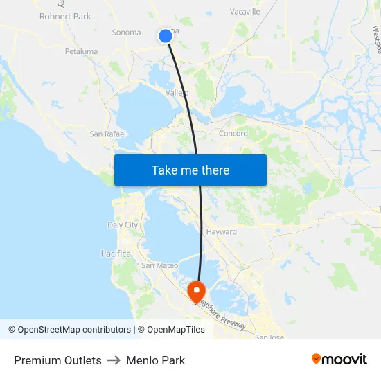 Premium Outlets to Menlo Park map