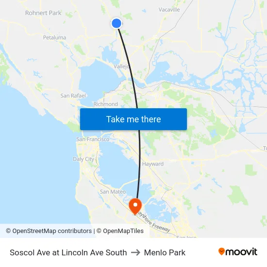 Soscol Ave at Lincoln Ave South to Menlo Park map