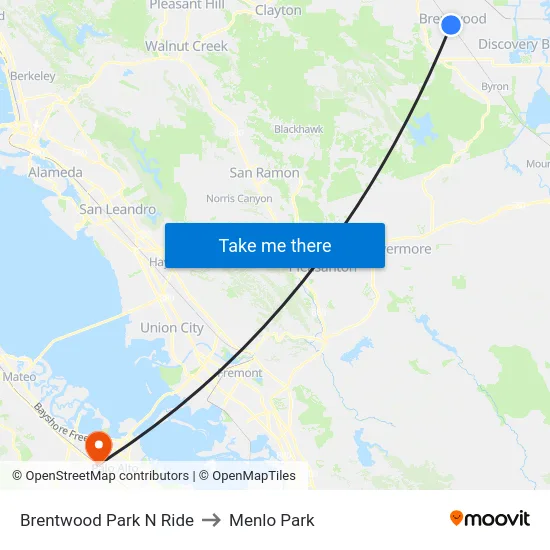 Brentwood Park N Ride to Menlo Park map