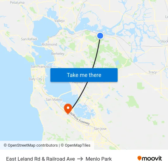 East Leland Rd & Railroad Ave to Menlo Park map