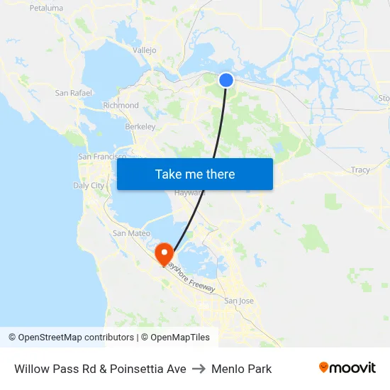Willow Pass Rd & Poinsettia Ave to Menlo Park map