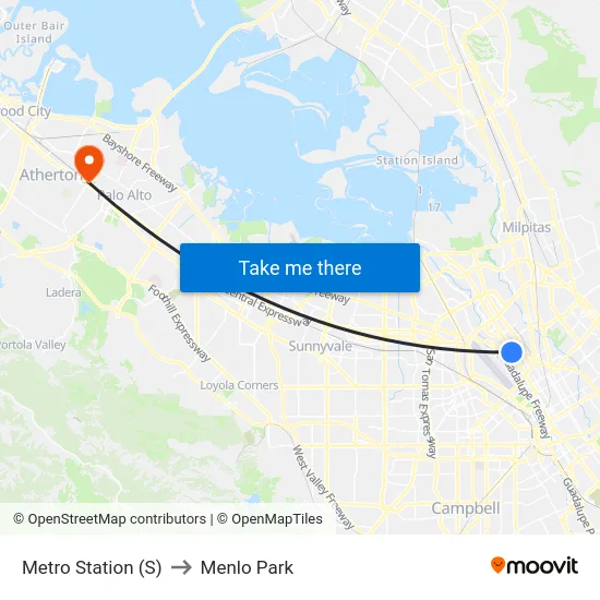 Metro Station (S) to Menlo Park map
