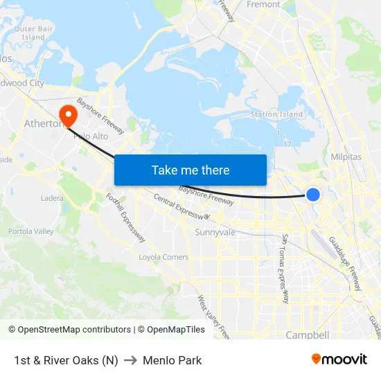 1st & River Oaks (N) to Menlo Park map