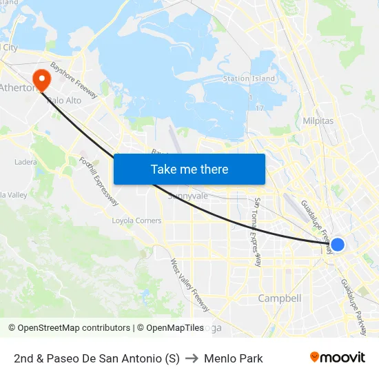 2nd & Paseo De San Antonio (S) to Menlo Park map