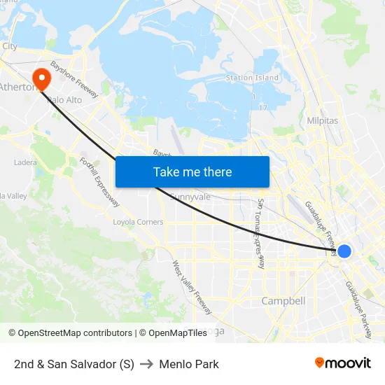 2nd & San Salvador (S) to Menlo Park map