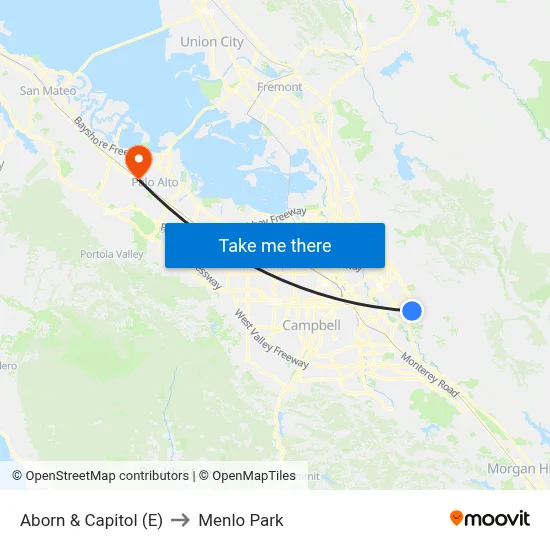 Aborn & Capitol (E) to Menlo Park map