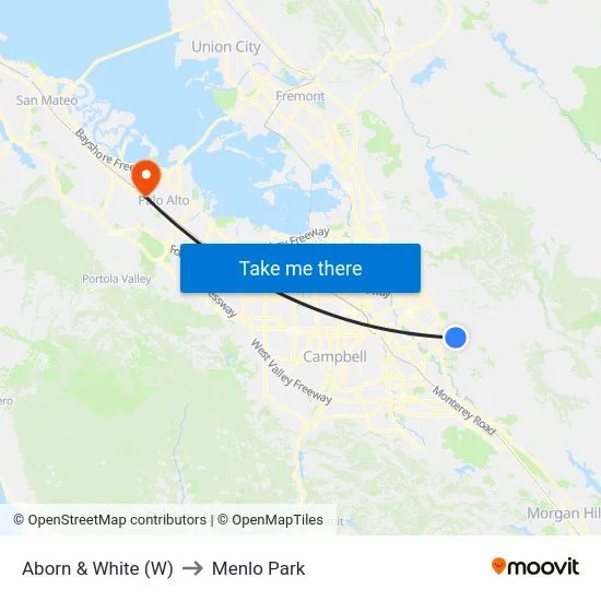 Aborn & White (W) to Menlo Park map