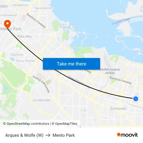 Arques & Wolfe (W) to Menlo Park map