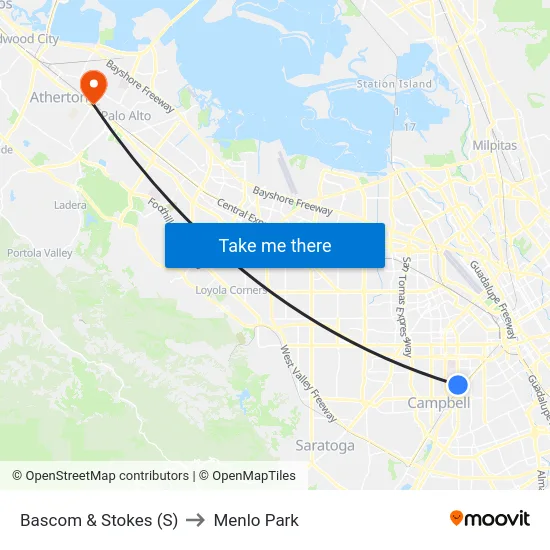 Bascom & Stokes (S) to Menlo Park map