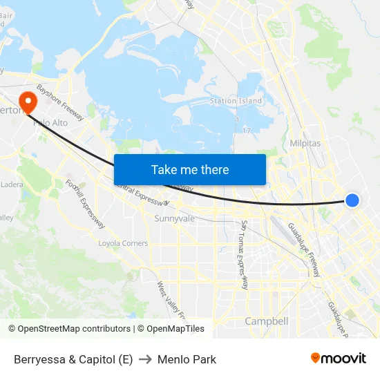 Berryessa & Capitol (E) to Menlo Park map