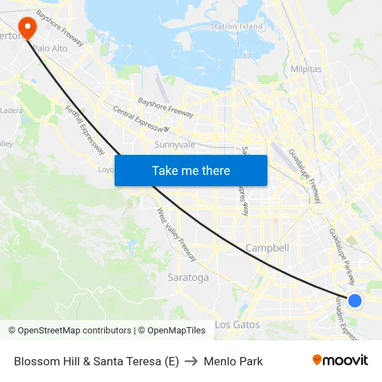 Blossom Hill & Santa Teresa (E) to Menlo Park map