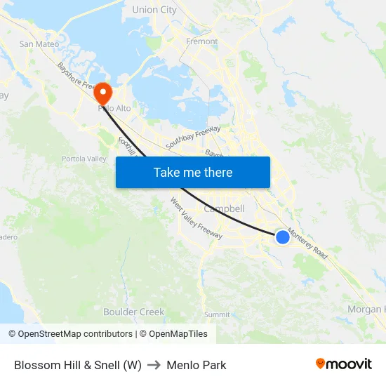 Blossom Hill & Snell (W) to Menlo Park map