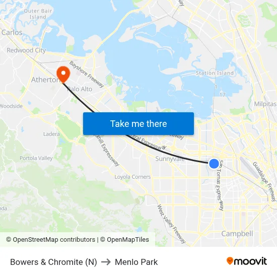Bowers & Chromite (N) to Menlo Park map
