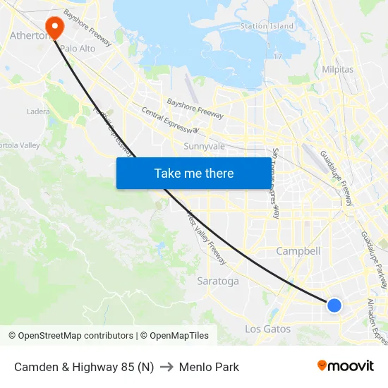 Camden & Highway 85 (N) to Menlo Park map