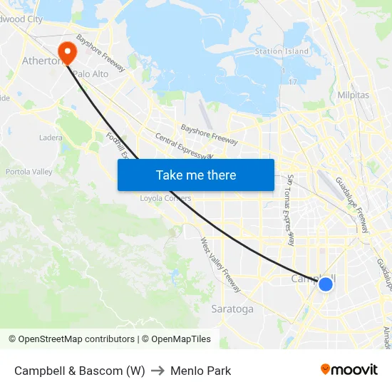 Campbell & Bascom (W) to Menlo Park map