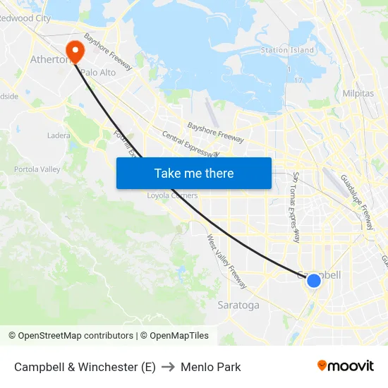 Campbell & Winchester (E) to Menlo Park map