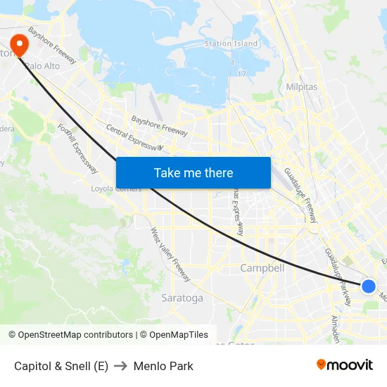Capitol & Snell (E) to Menlo Park map