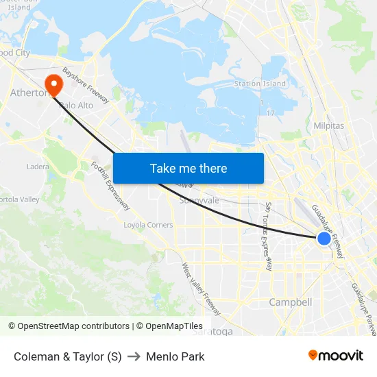 Coleman & Taylor (S) to Menlo Park map
