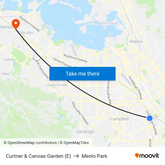 Curtner & Canoas Garden (E) to Menlo Park map